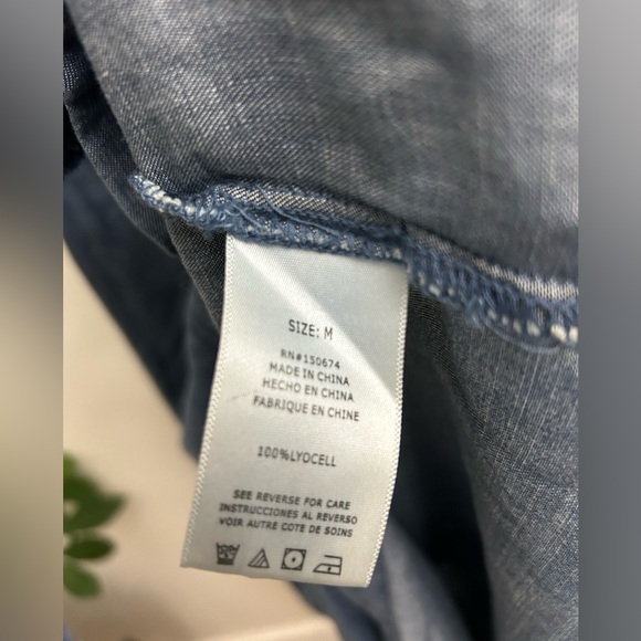 Denim Button-Front Long Shirt Dress in Blue - Picture 6 of 9